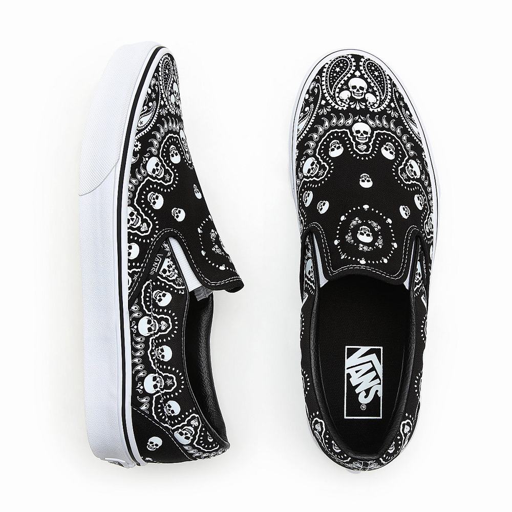 Women's Vans Bandana Classic Slip On Shoes Black | USA06374