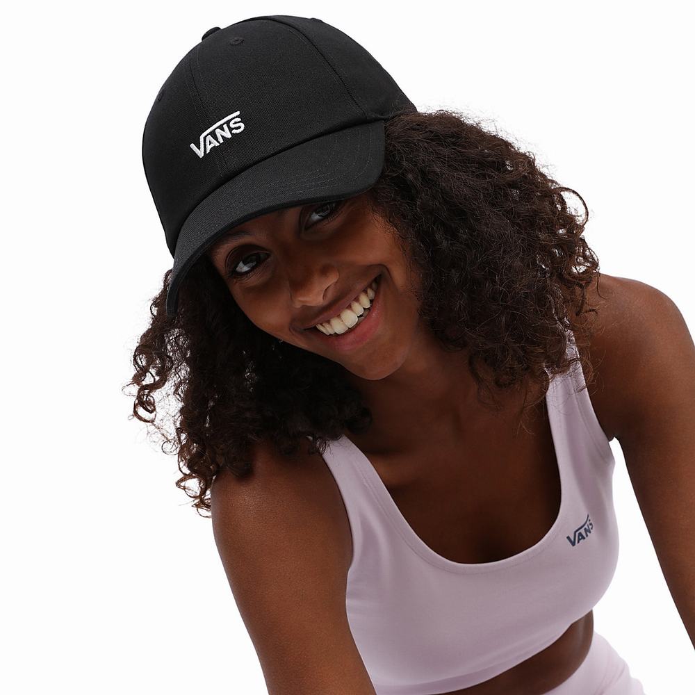 Women's Vans Bow Back Hats Black / White | USA56143