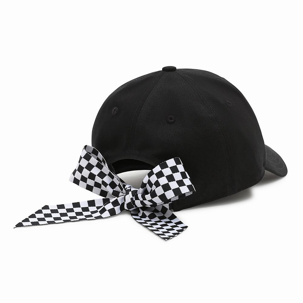 Women's Vans Bow Back Hats Black / White | USA56143