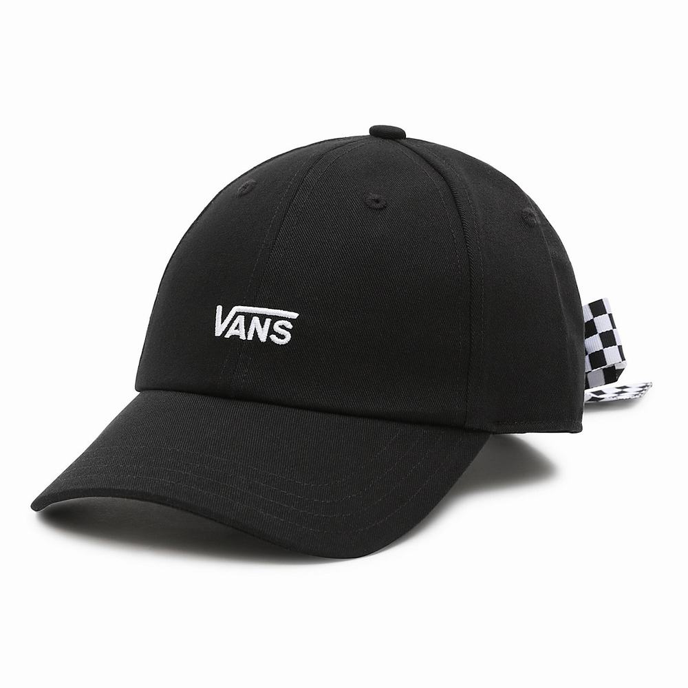 Women's Vans Bow Back Hats Black / White | USA56143