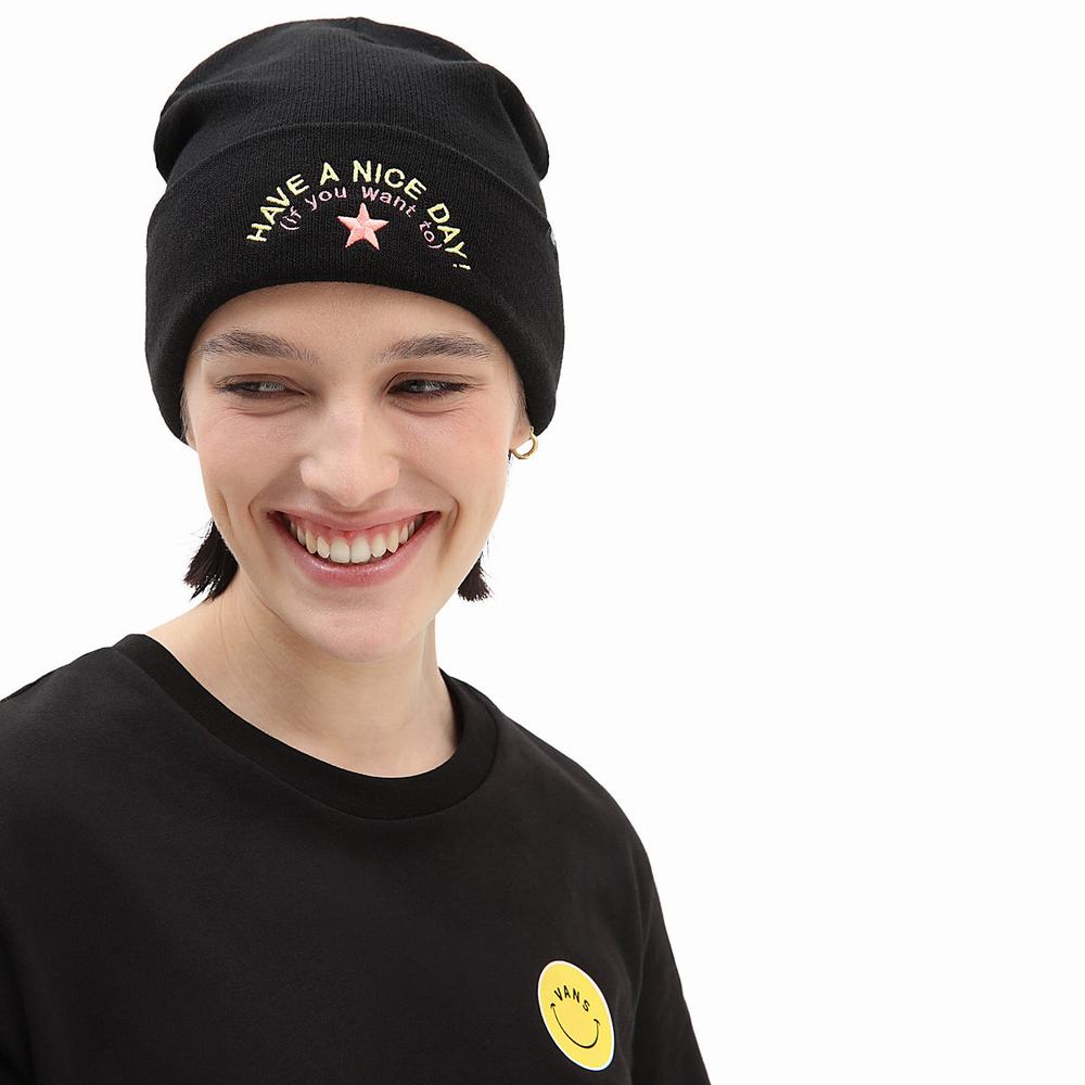 Women's Vans Breakin Out Beanie Black / Yellow | USA40529