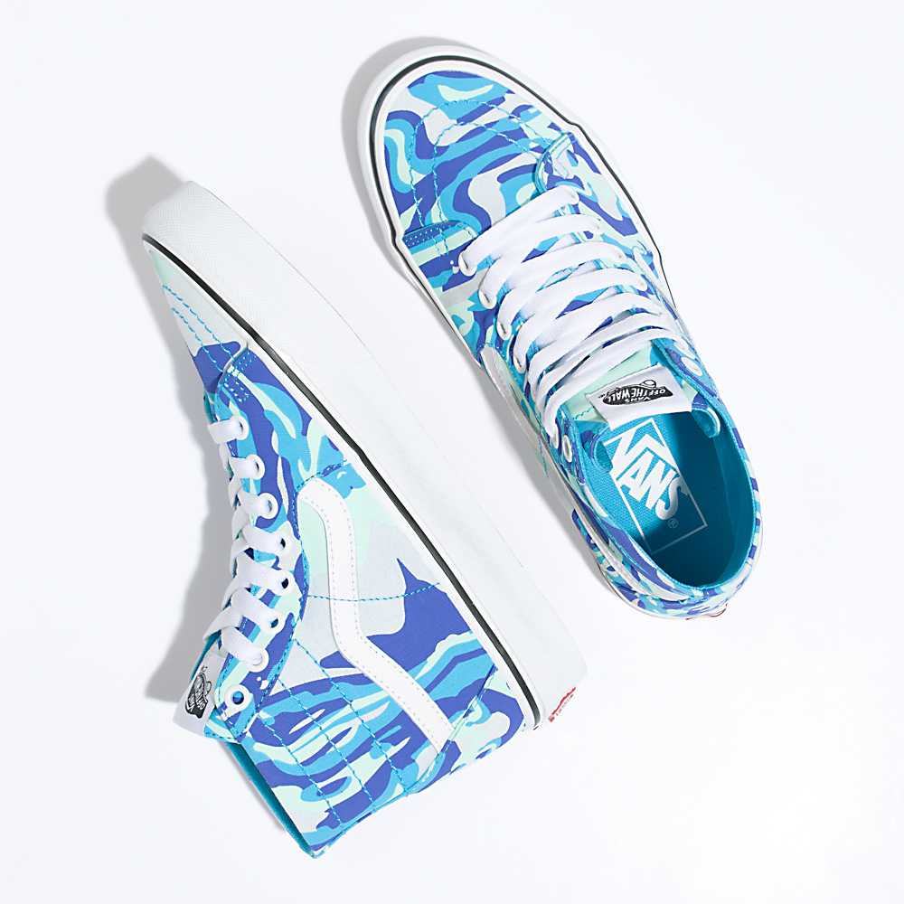 Women's Vans Bright Vibrations Sk8-Hi Tapered Sneakers Blue / White | USA47309