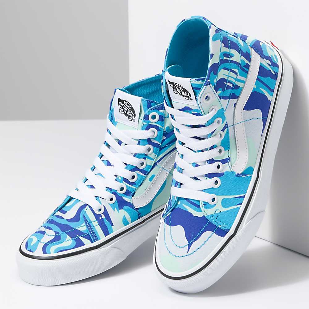 Women's Vans Bright Vibrations Sk8-Hi Tapered Sneakers Blue / White | USA47309