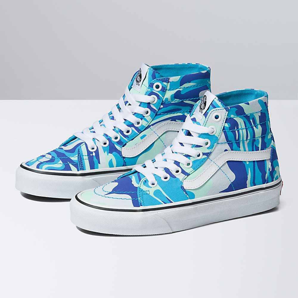 Women\'s Vans Bright Vibrations Sk8-Hi Tapered Sneakers Blue / White | USA47309