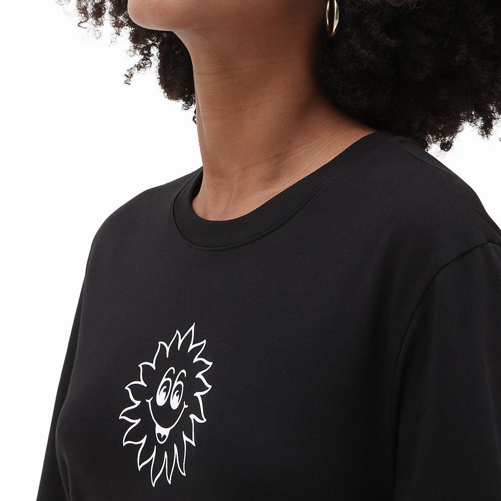 Women's Vans Calmed T Shirts Black | USA15823