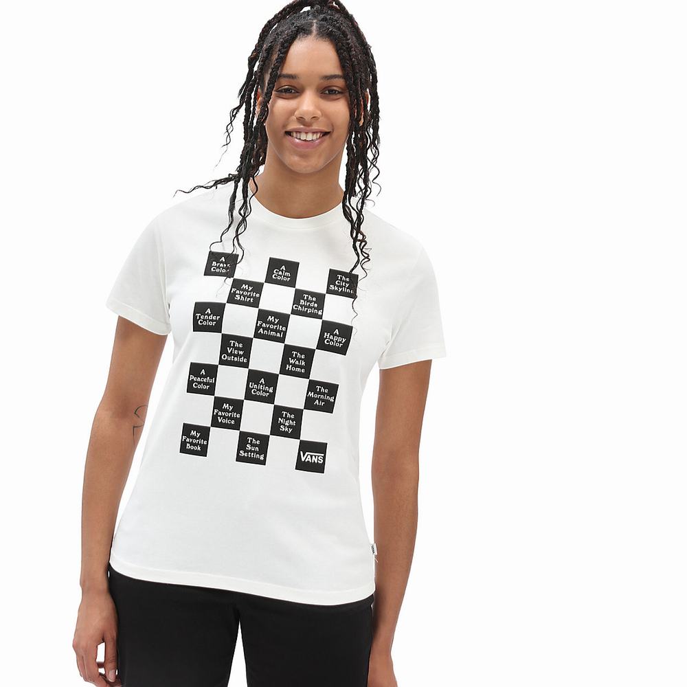 Women\'s Vans Checkerboard 21 T Shirts White | USA31824