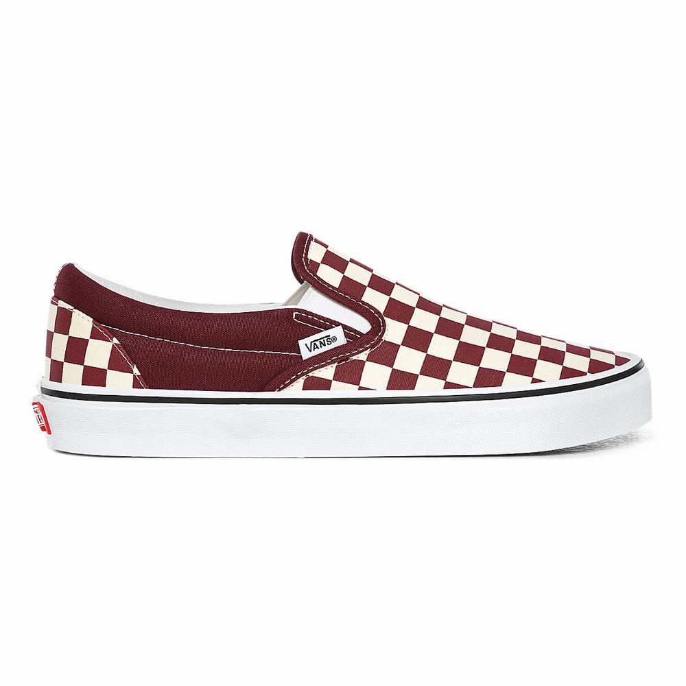 Women\'s Vans Checkerboard Classic Slip On Shoes Red | USA05162