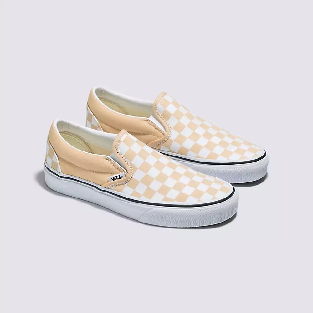 Women's Vans Checkerboard Classic Slip On Shoes Light Brown | USA26175