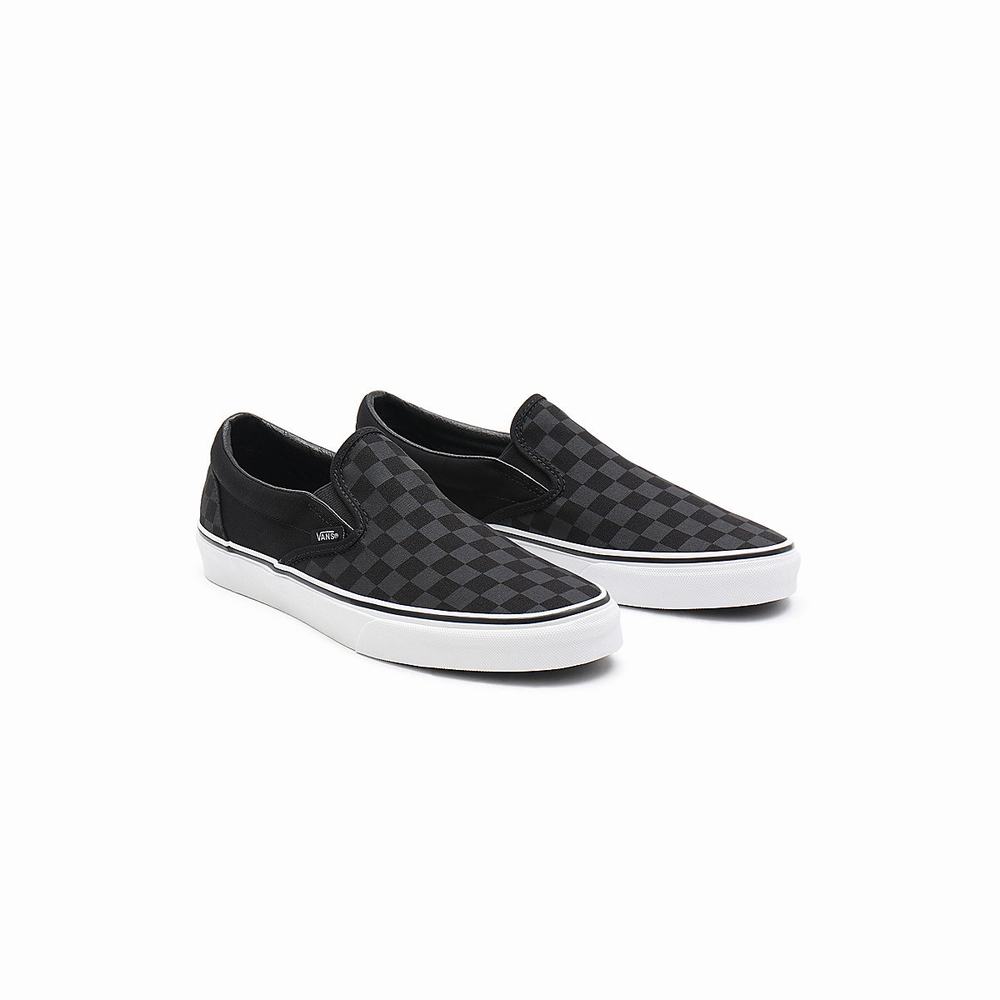 Women\'s Vans Checkerboard Classic Slip On Shoes Black | USA30215