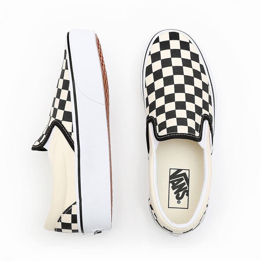 Women's Vans Checkerboard Classic Slip-On Platform Slip On Shoes Black / White | USA70612