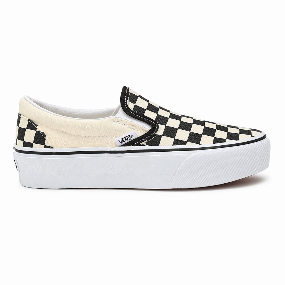 Women's Vans Checkerboard Classic Slip-On Platform Slip On Shoes Black / White | USA70612