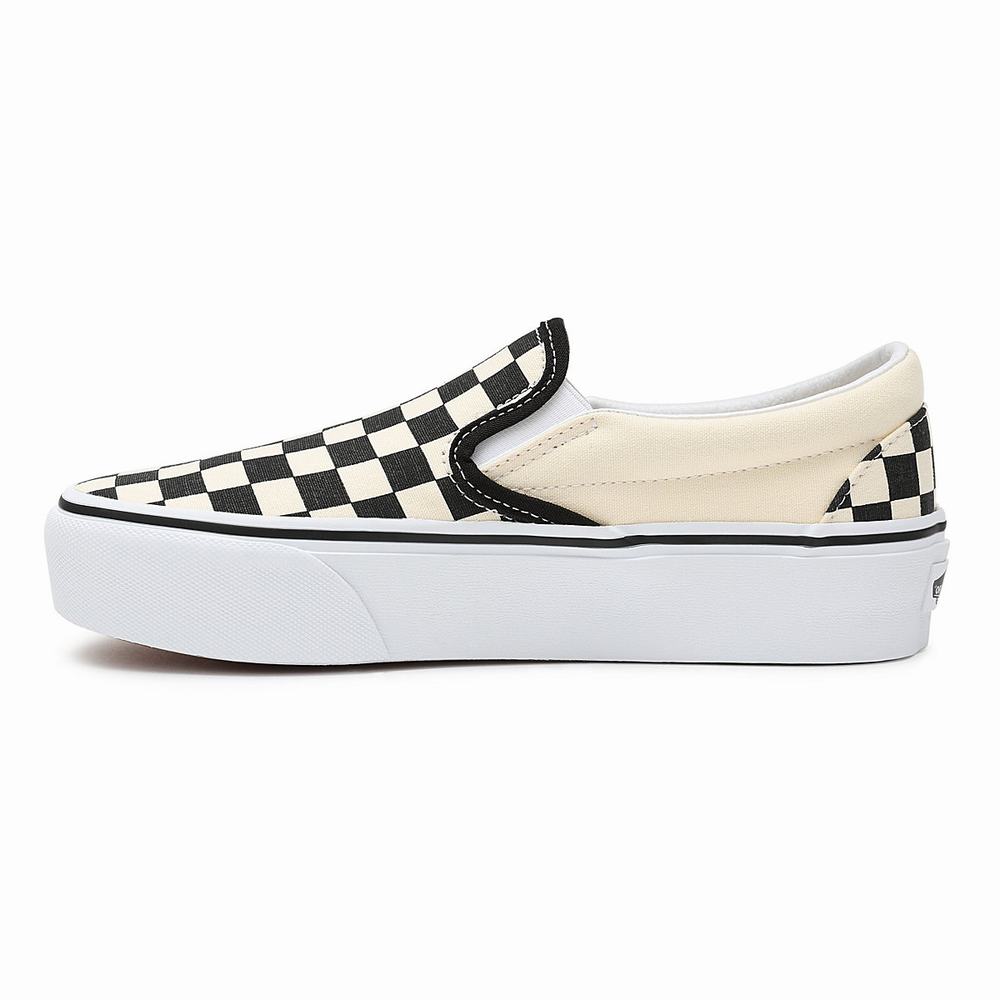 Women's Vans Checkerboard Classic Slip-On Platform Slip On Shoes Black / White | USA70612