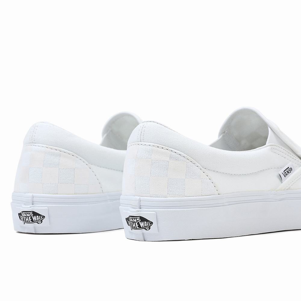 Women's Vans Checkerboard Classic Slip On Shoes White | USA87013