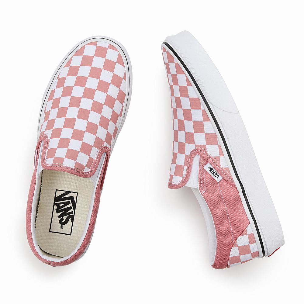 Women's Vans Checkerboard Classic Slip On Shoes Pink | USA93142