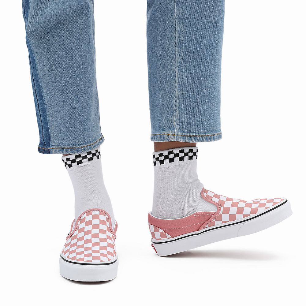 Women's Vans Checkerboard Classic Slip On Shoes Pink | USA93142