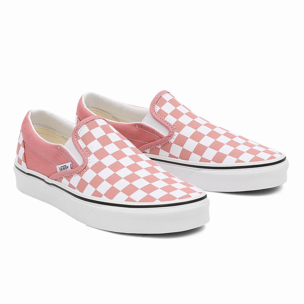 Women\'s Vans Checkerboard Classic Slip On Shoes Pink | USA93142