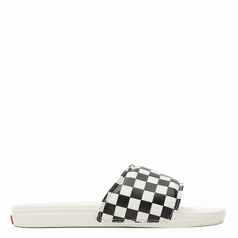 Women's Vans Checkerboard La Costa Slides Black / White | USA76142