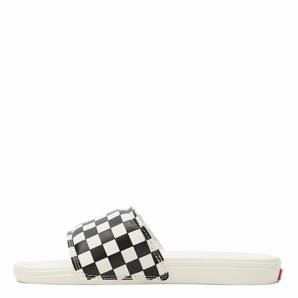 Women's Vans Checkerboard La Costa Slides Black / White | USA76142