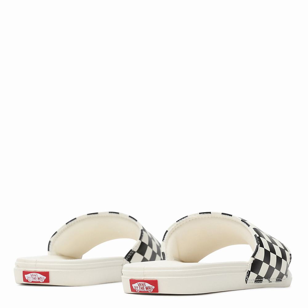 Women's Vans Checkerboard La Costa Slides Black / White | USA76142