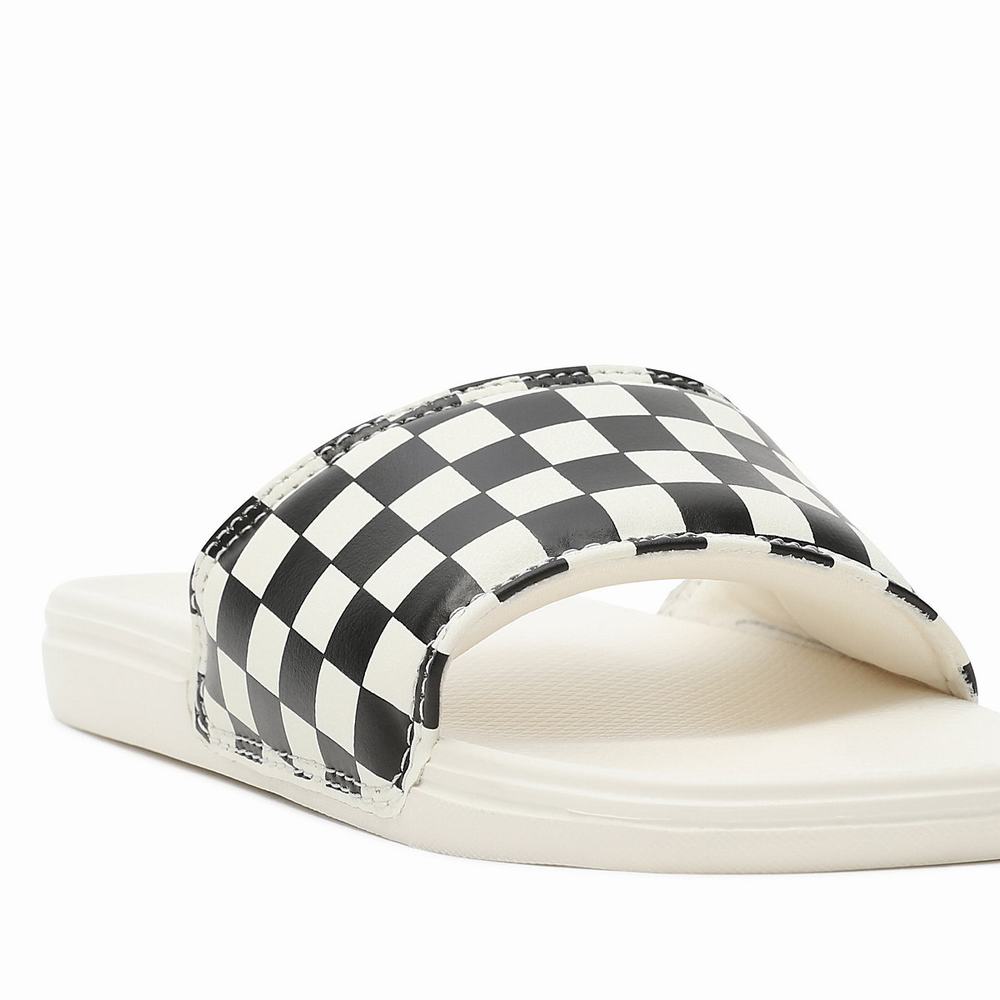 Women's Vans Checkerboard La Costa Slides Black / White | USA76142