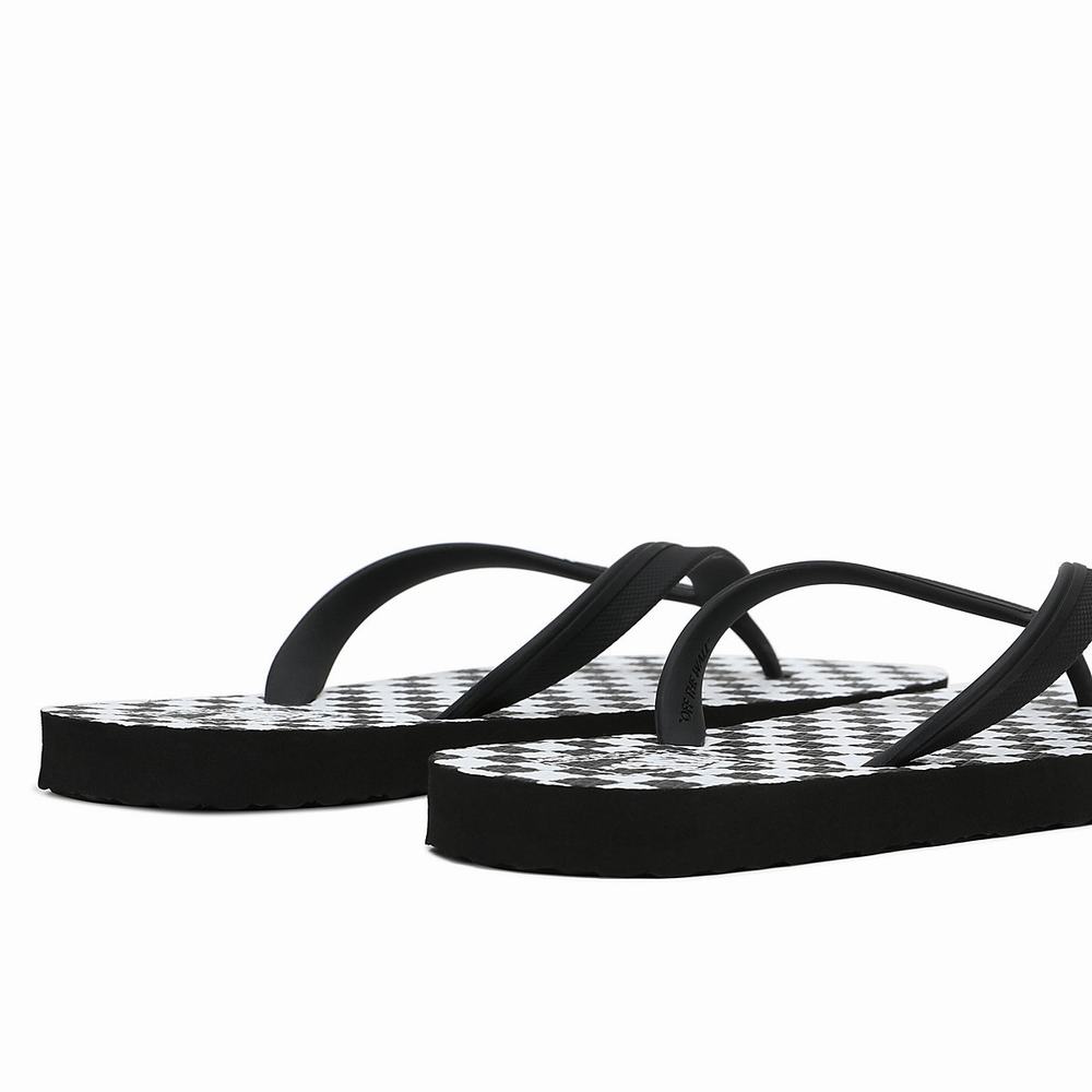 Women's Vans Checkerboard Makena Slides Black / White | USA21053