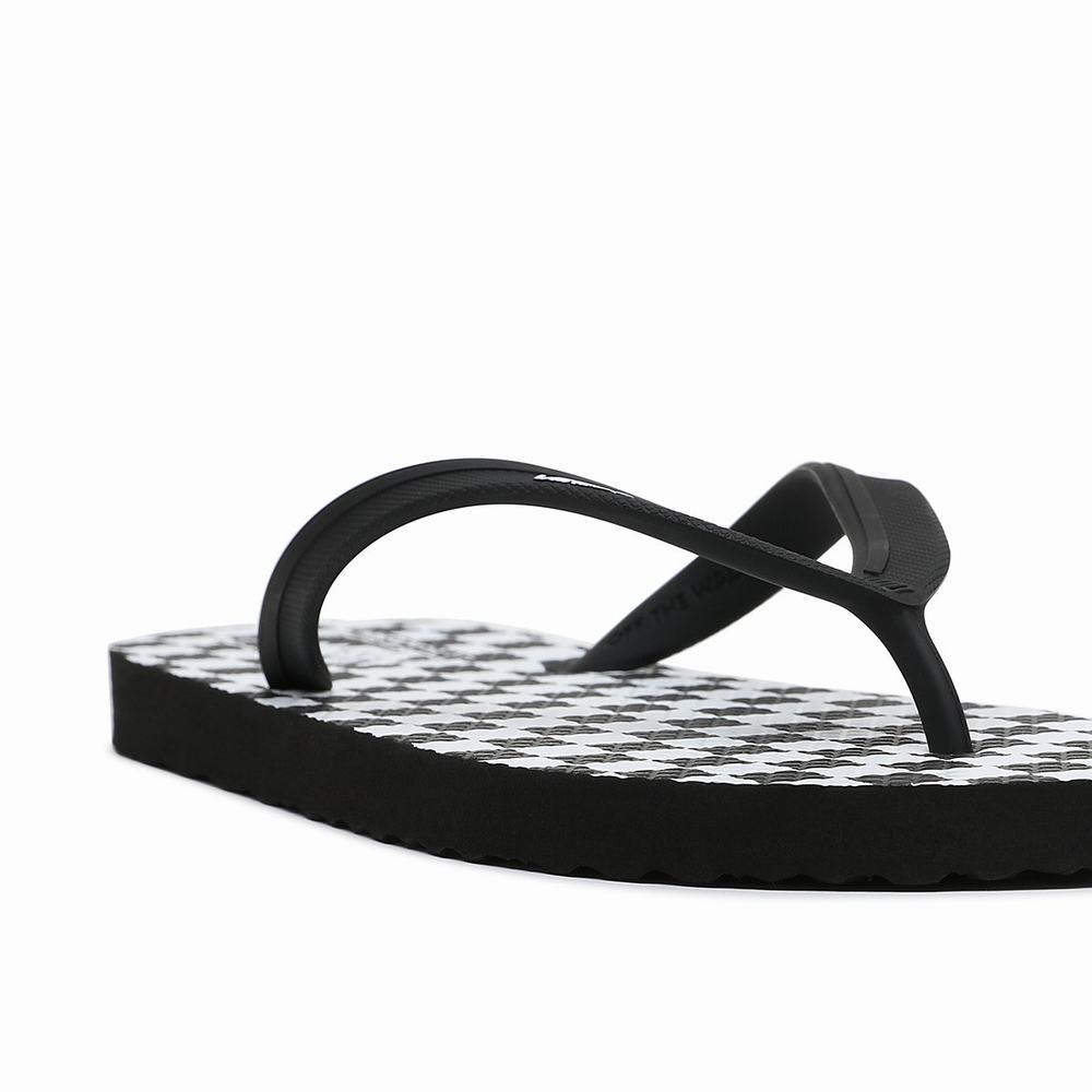 Women's Vans Checkerboard Makena Slides Black / White | USA21053