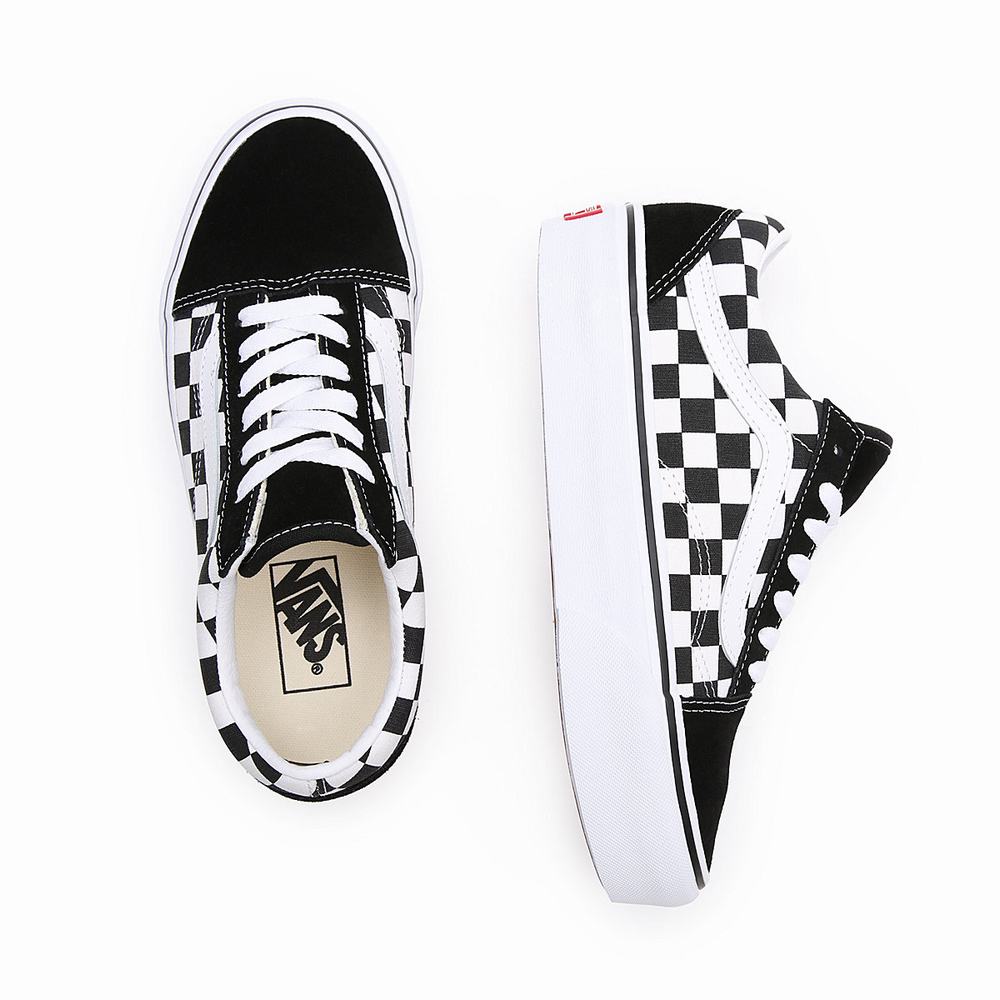 Women's Vans Checkerboard Old Skool Platform Platform Shoes Black | USA90148