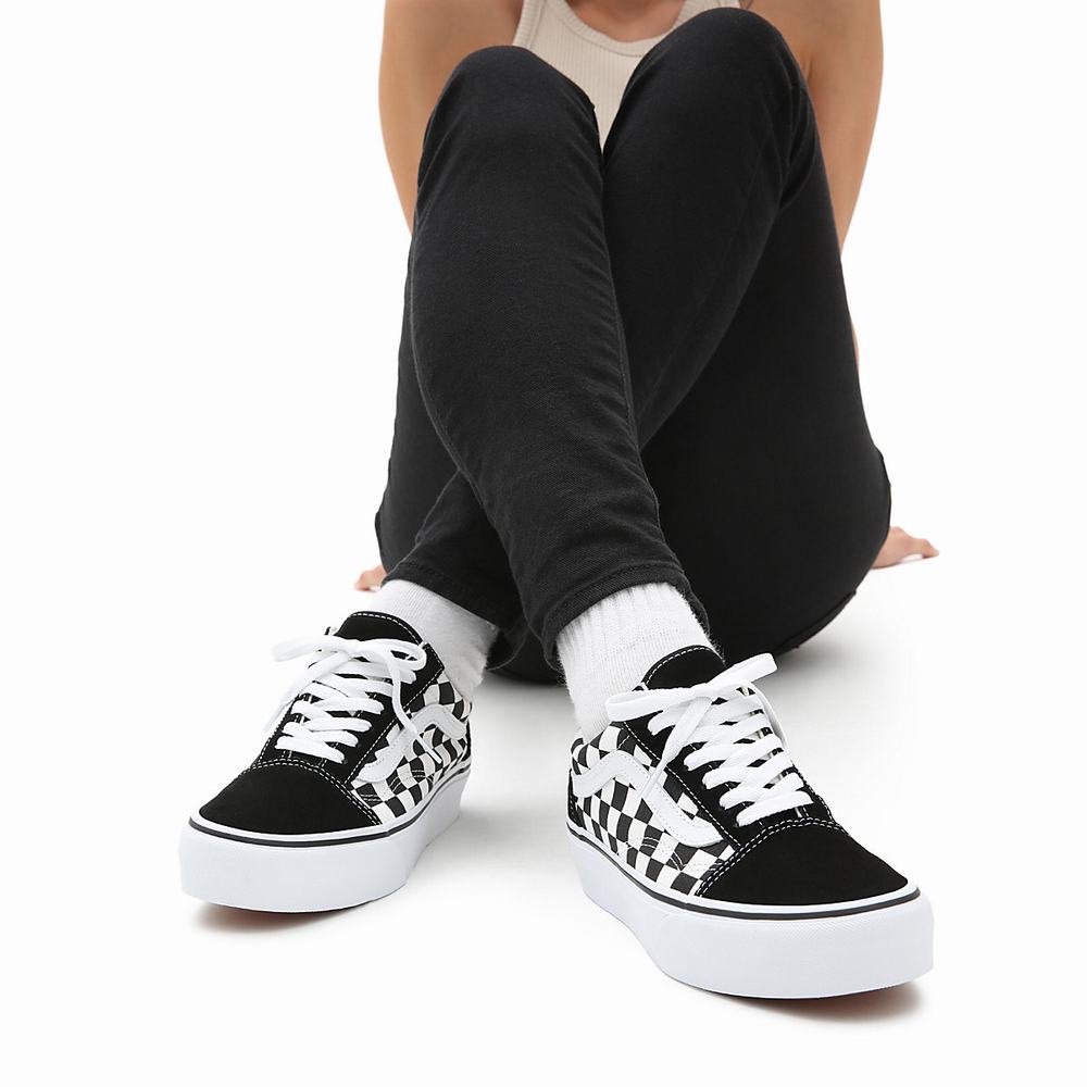 Women's Vans Checkerboard Old Skool Platform Platform Shoes Black | USA90148