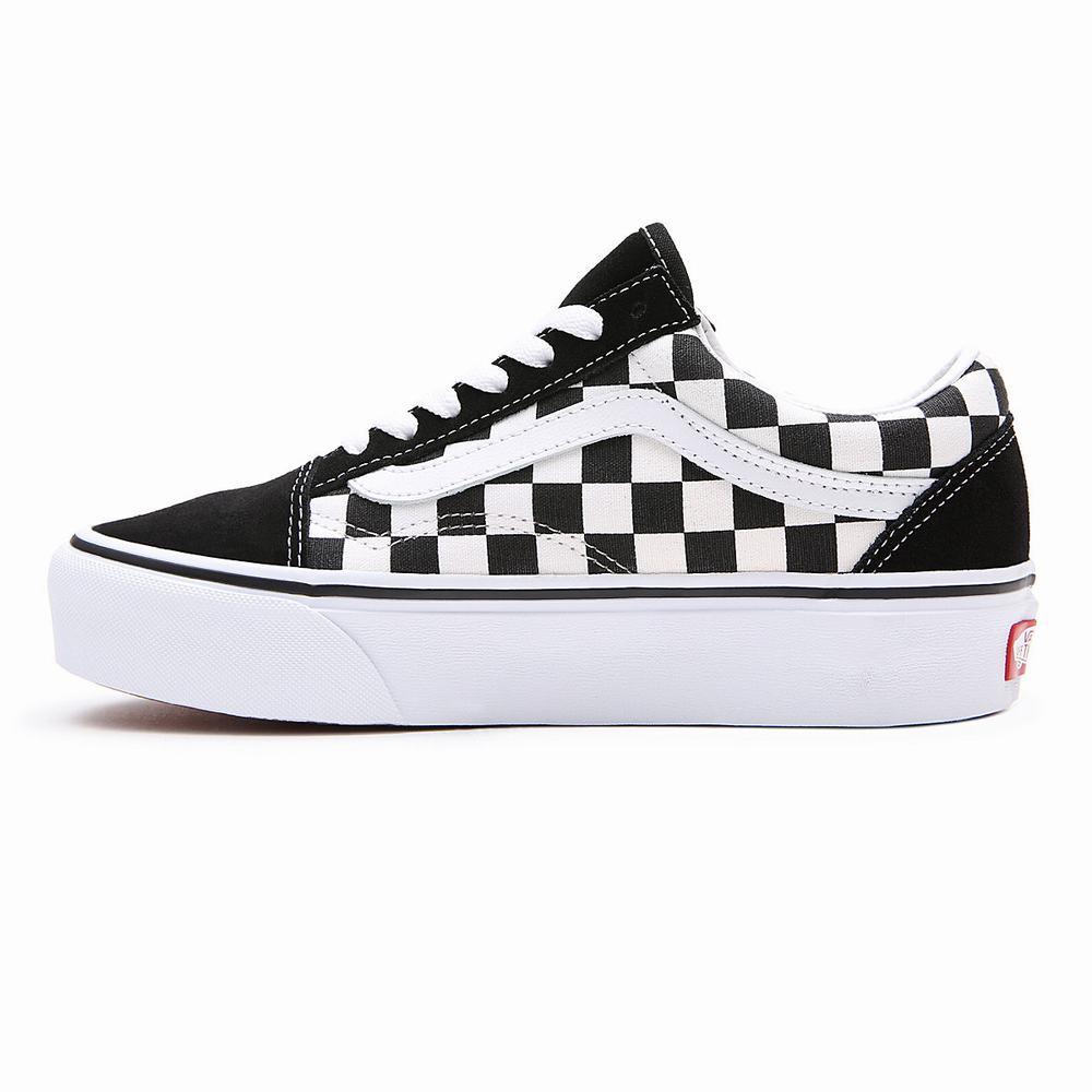 Women's Vans Checkerboard Old Skool Platform Platform Shoes Black | USA90148