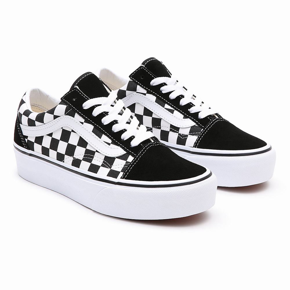 Women\'s Vans Checkerboard Old Skool Platform Platform Shoes Black | USA90148