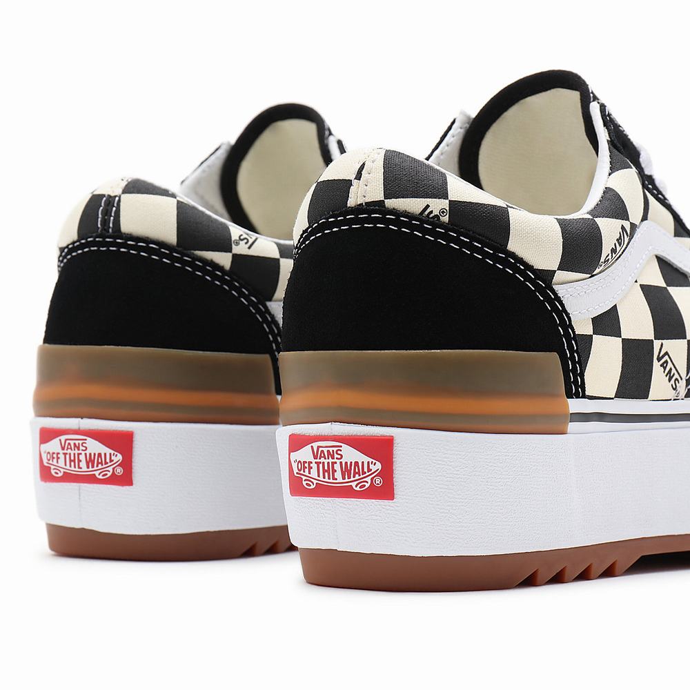 Women's Vans Checkerboard Old Skool Stacked Sneakers Black / White | USA83251