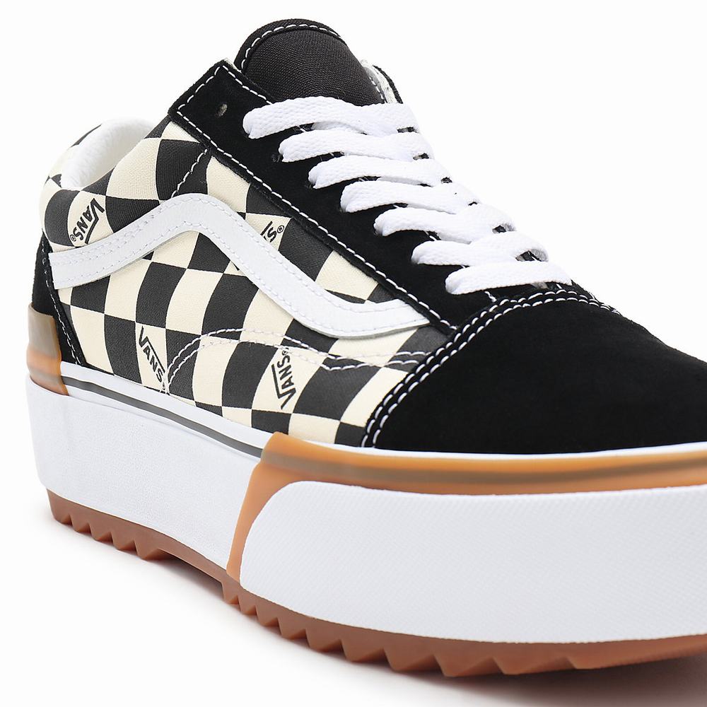 Women's Vans Checkerboard Old Skool Stacked Sneakers Black / White | USA83251