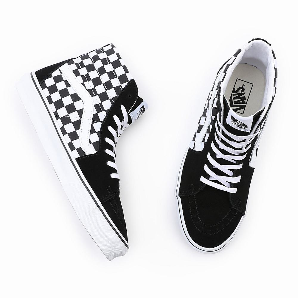 Women's Vans Checkerboard SK8-Hi Sneakers Black | USA86139