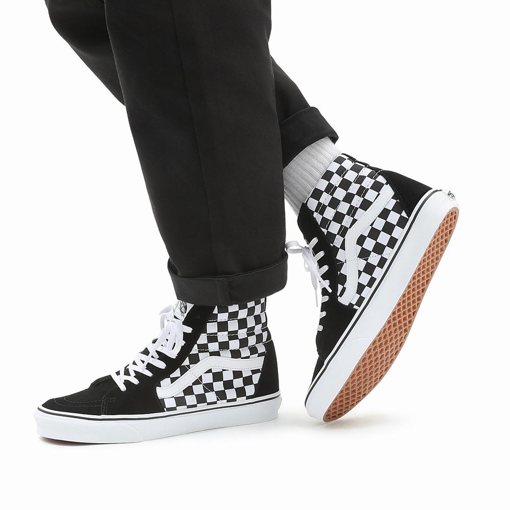 Women's Vans Checkerboard SK8-Hi Sneakers Black | USA86139