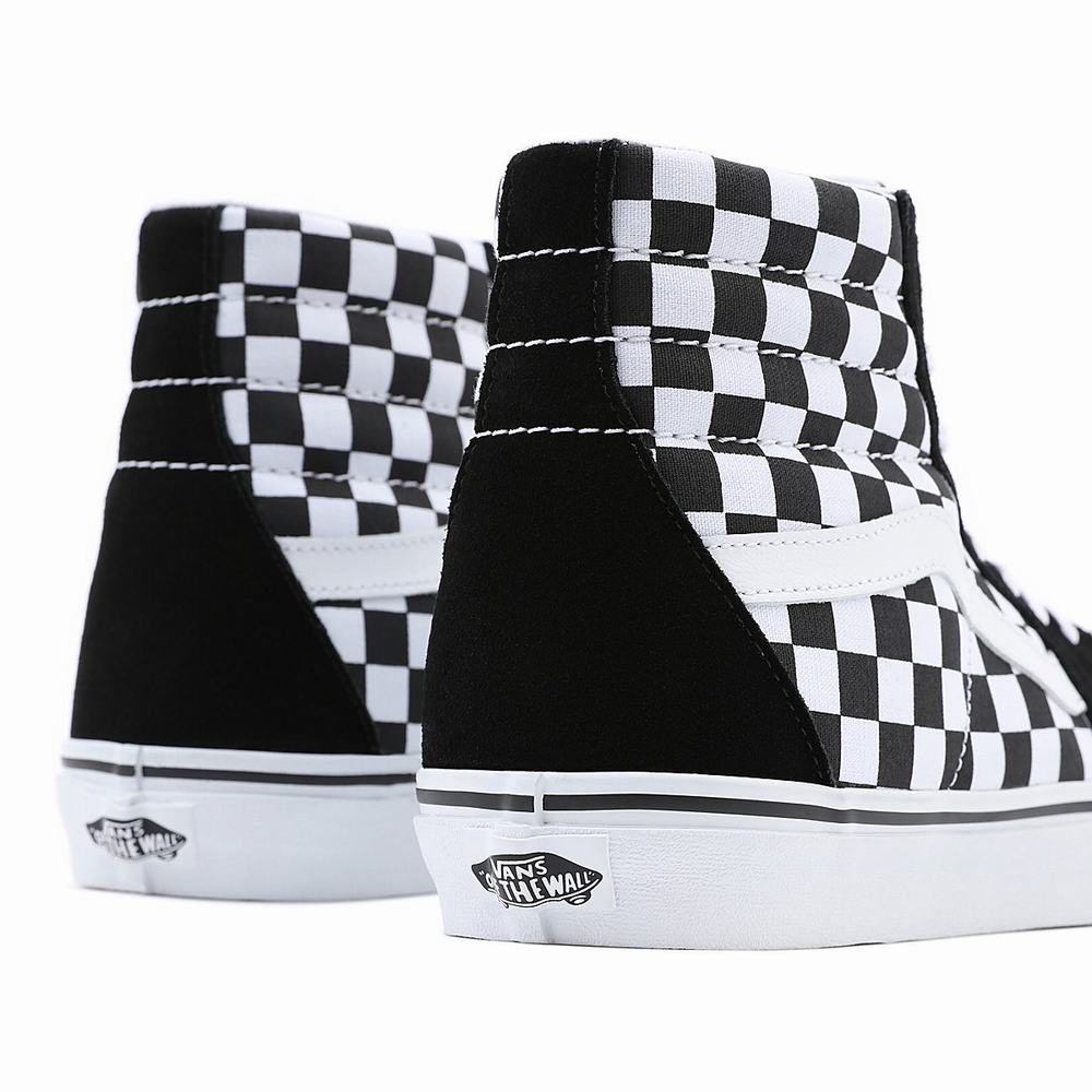 Women's Vans Checkerboard SK8-Hi Sneakers Black | USA86139