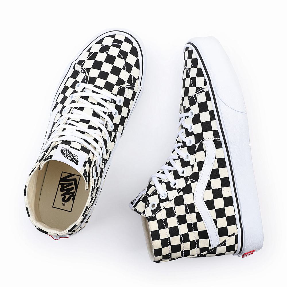 Women's Vans Checkerboard Sk8-Hi Tapered Sneakers Black / White | USA01879