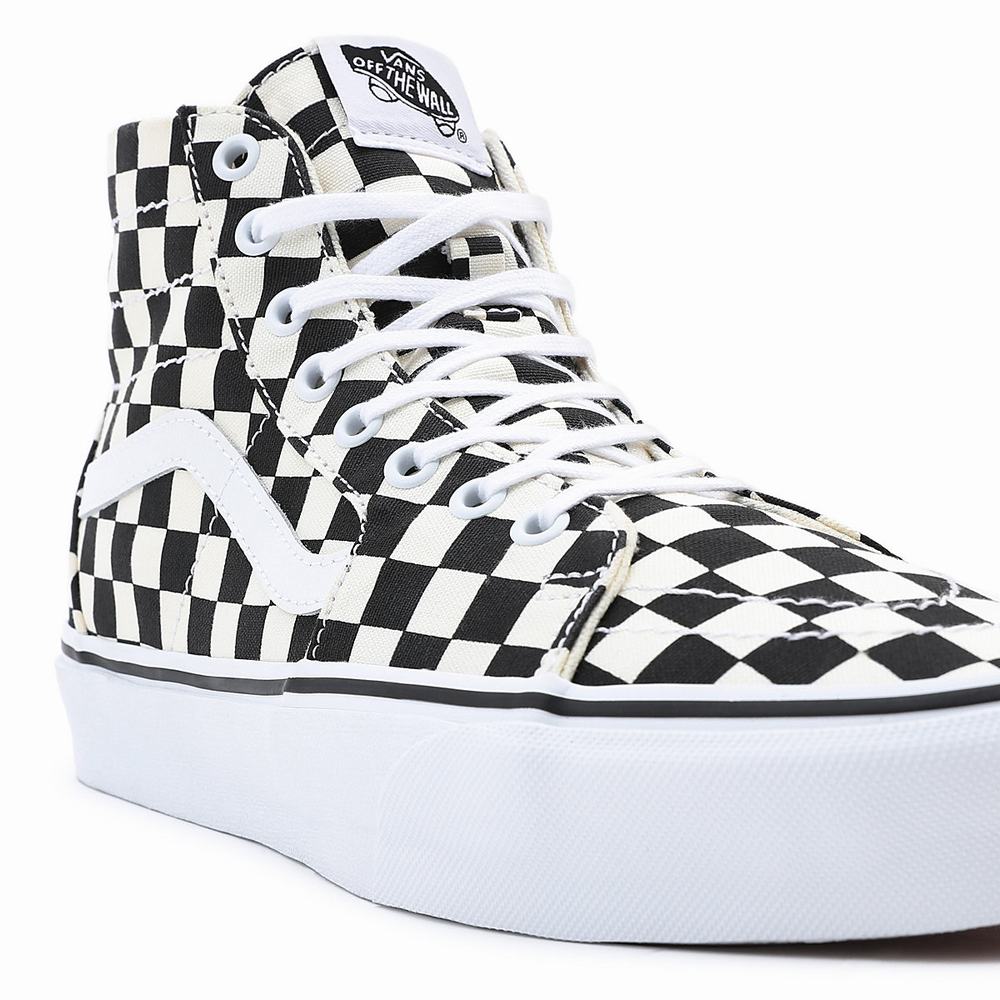 Women's Vans Checkerboard Sk8-Hi Tapered Sneakers Black / White | USA01879