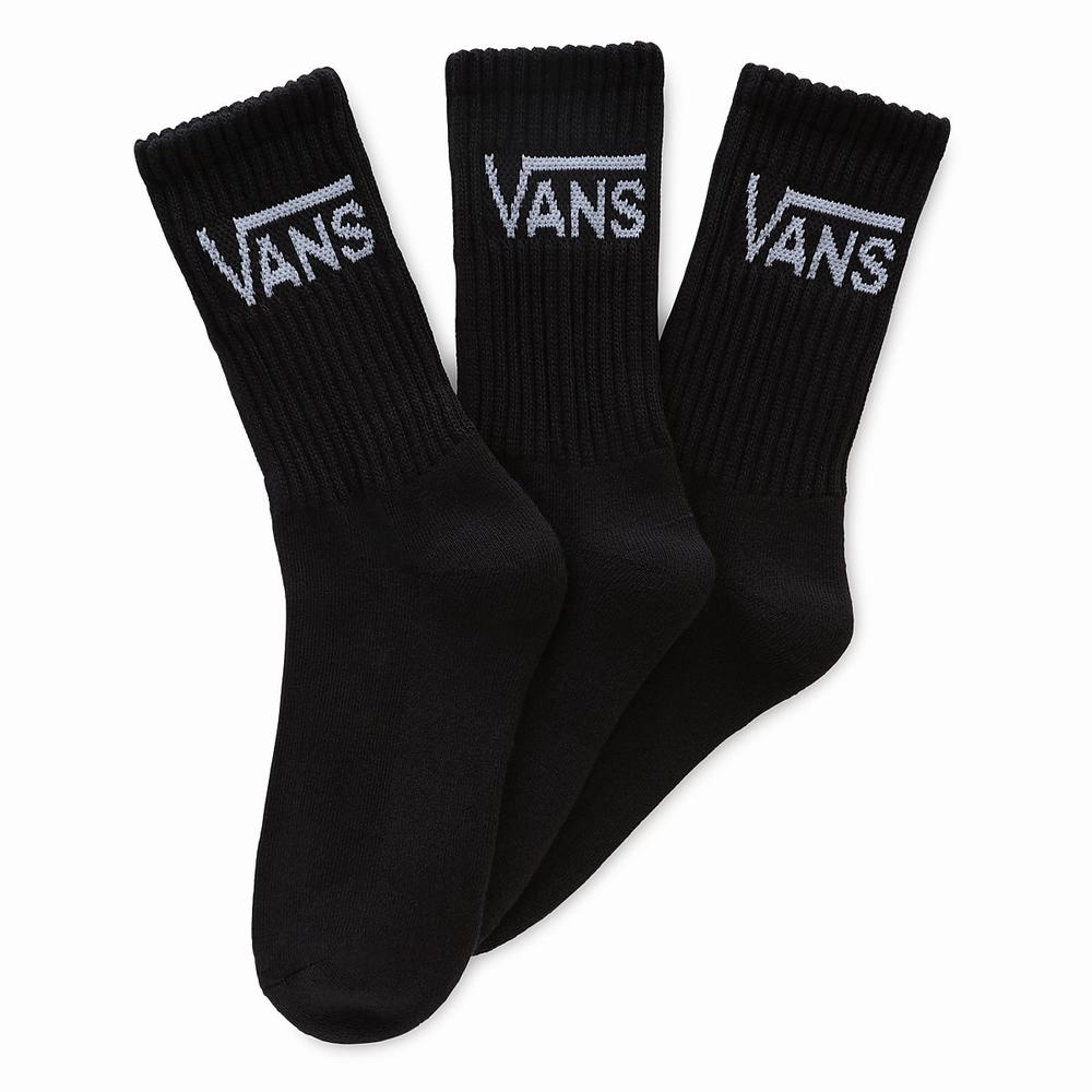 Women\'s Vans Classic Crew (3 pairs) Socks Black / White | USA74156