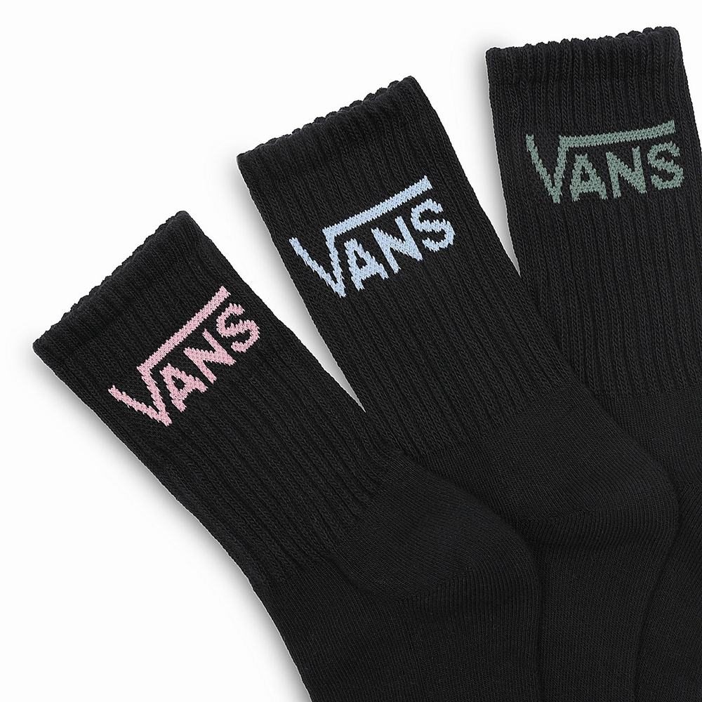 Women's Vans Classic Crew (3 pairs) Socks Black | USA78194