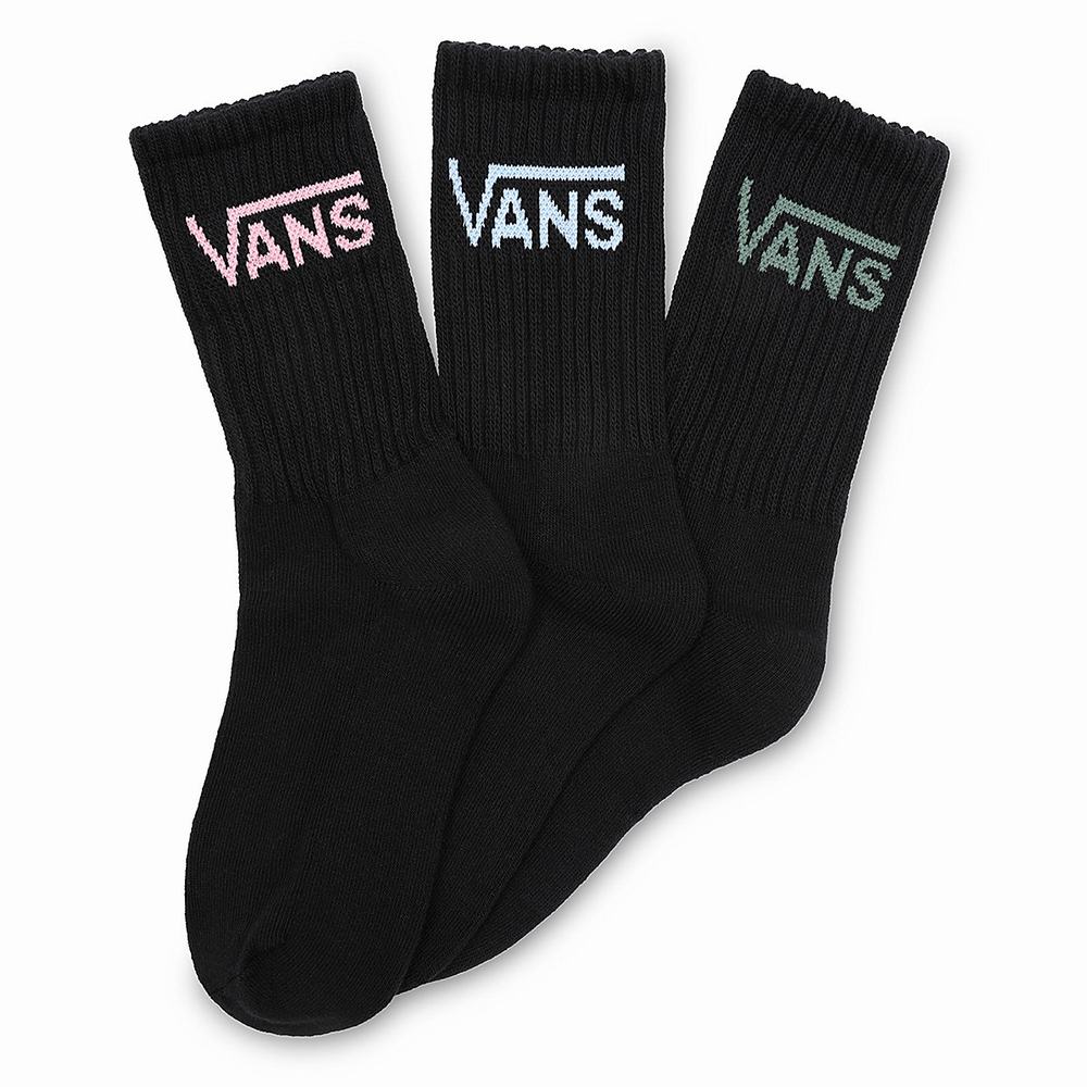 Women\'s Vans Classic Crew (3 pairs) Socks Black | USA78194