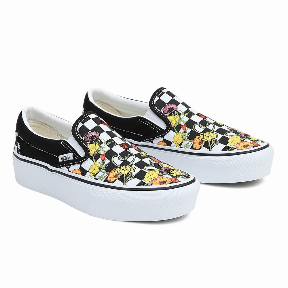 Women\'s Vans Classic Slip-On Platform Slip On Shoes Black / Multicolor | USA98463