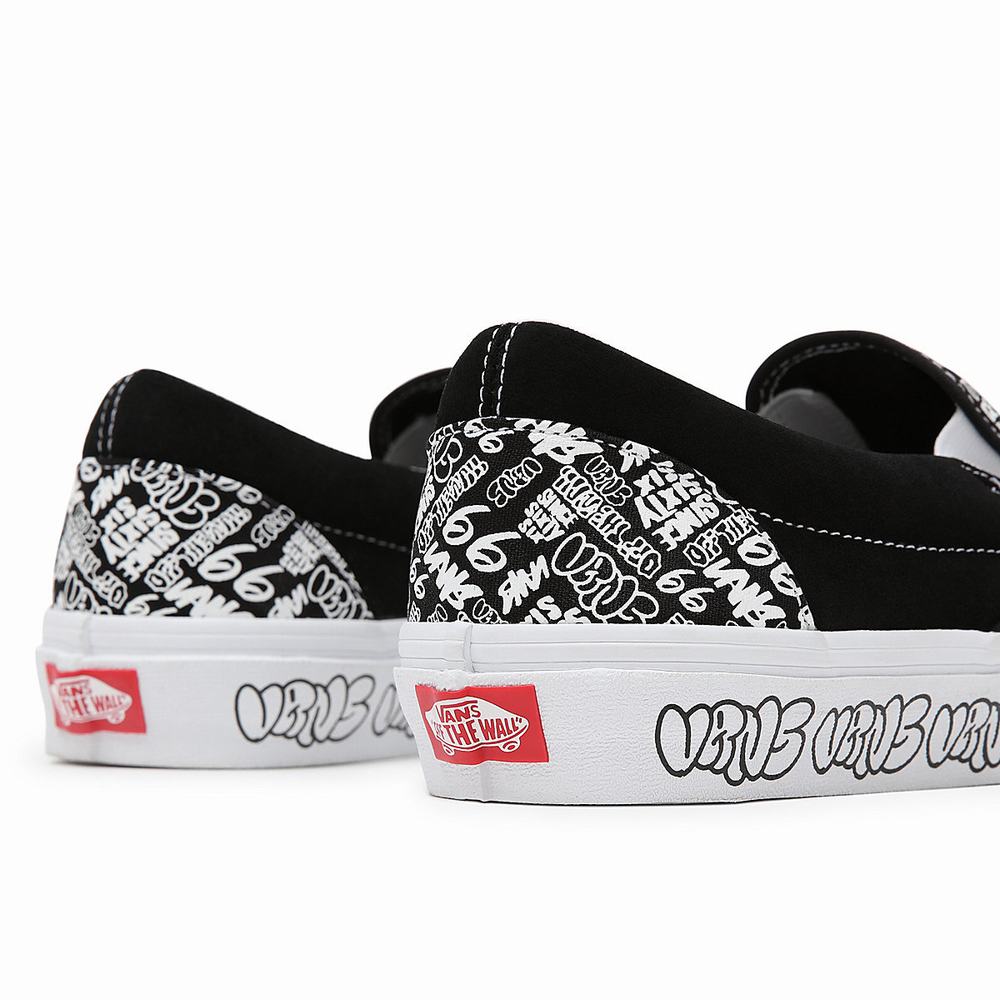 Women's Vans Classic Slip On Shoes Black / White | USA42598