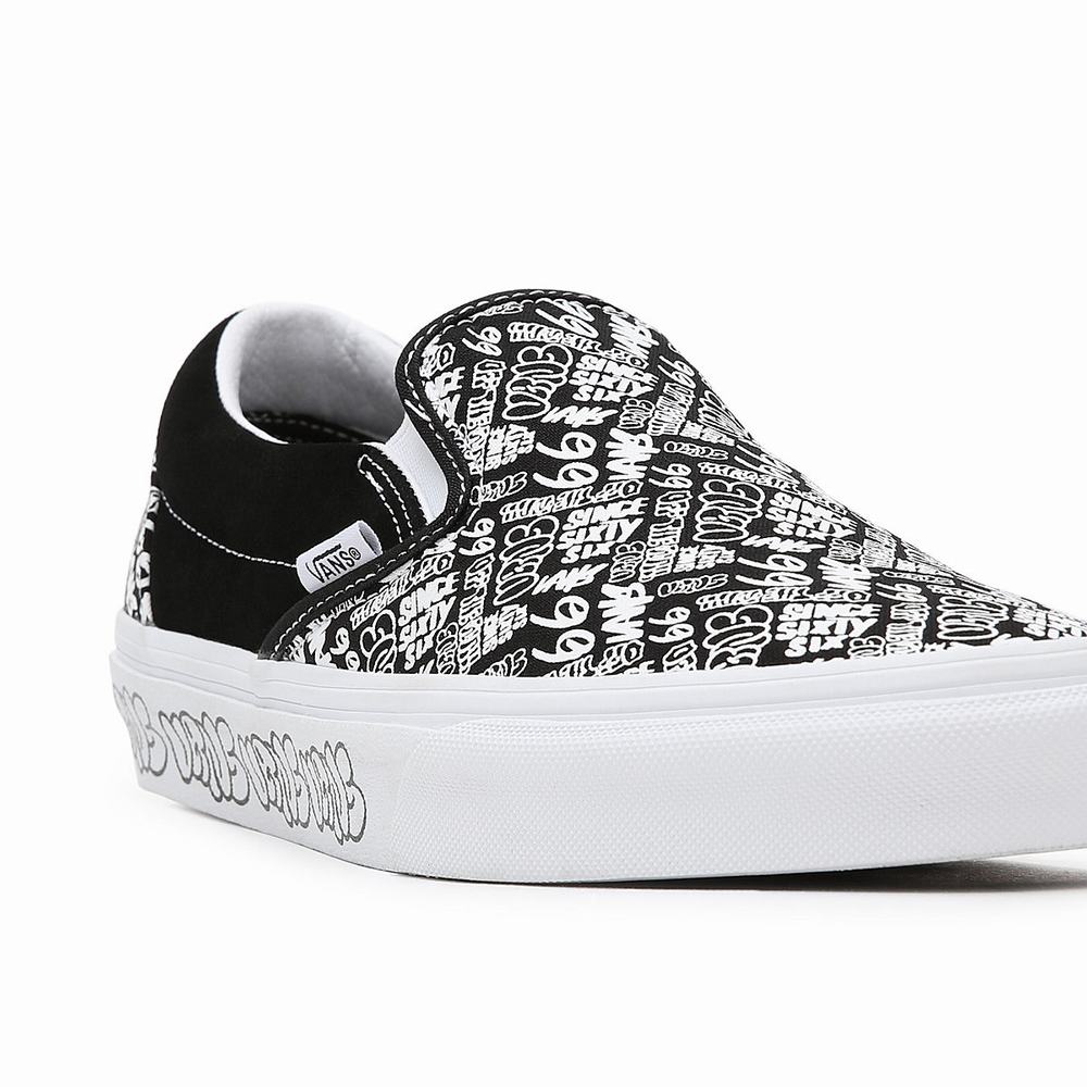 Women's Vans Classic Slip On Shoes Black / White | USA42598