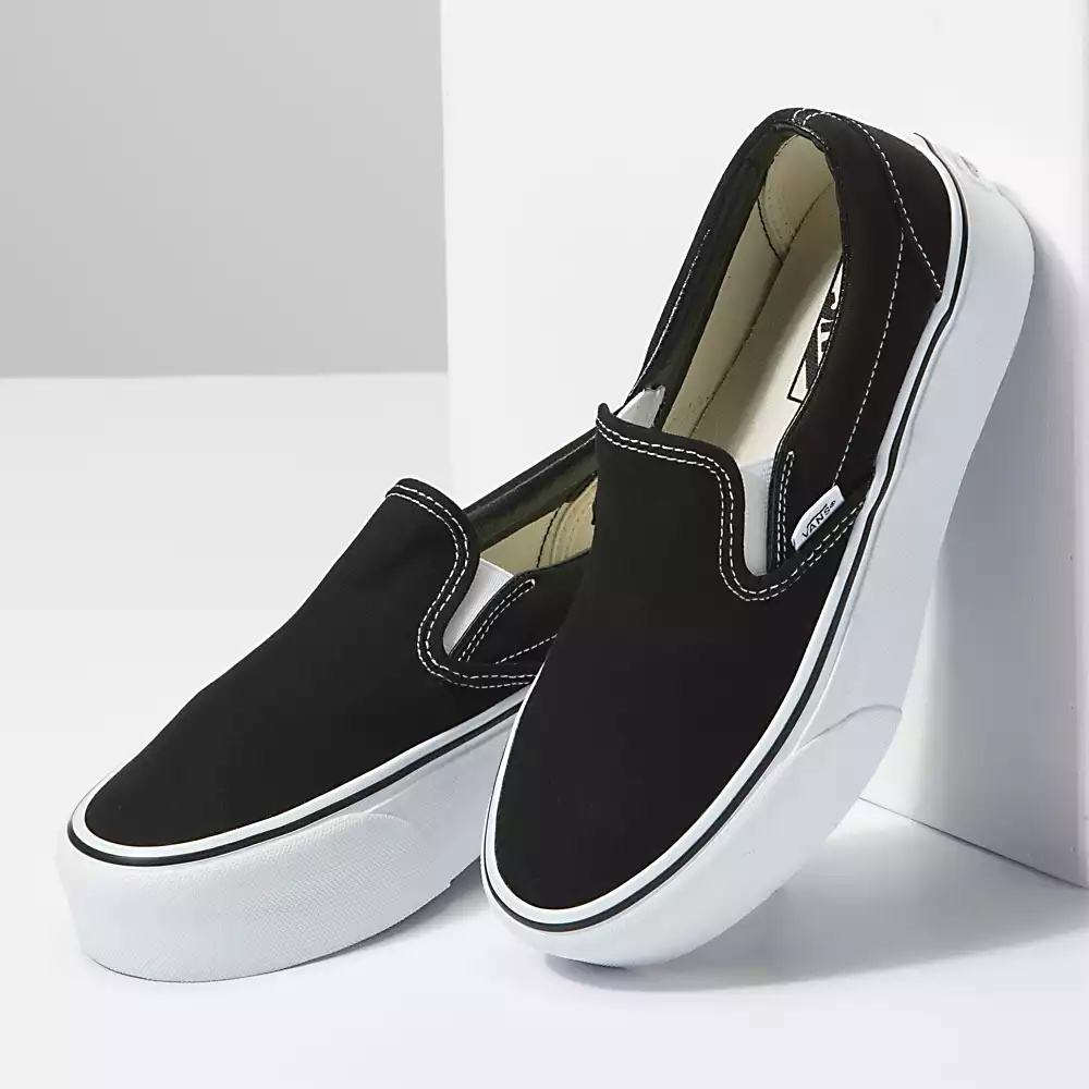 Women's Vans Classic Slip-On Stackform Slip On Shoes Black / White | USA47236