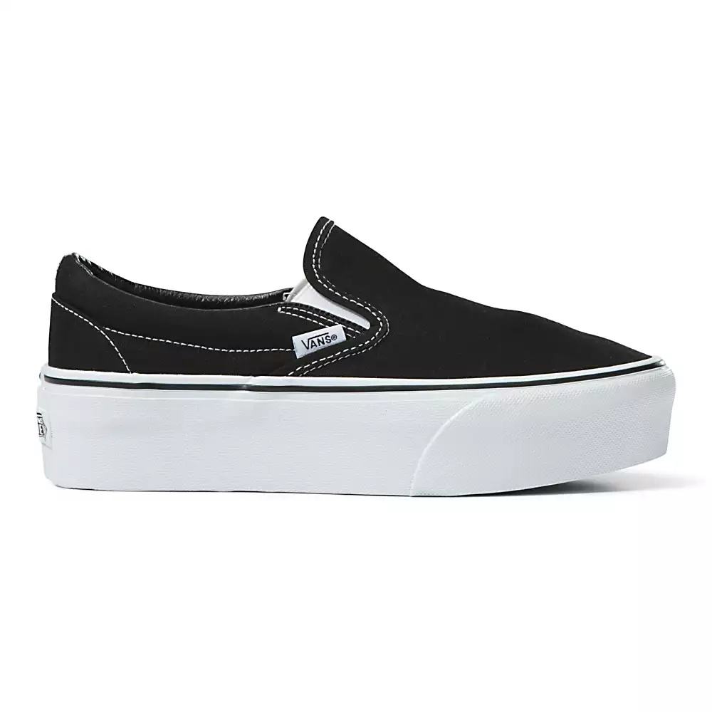 Women's Vans Classic Slip-On Stackform Slip On Shoes Black / White | USA47236