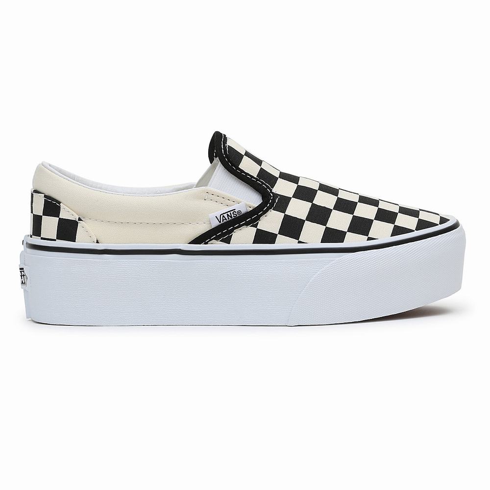 Women's Vans Classic Slip-On Stackform Slip On Shoes Black / White | USA84067