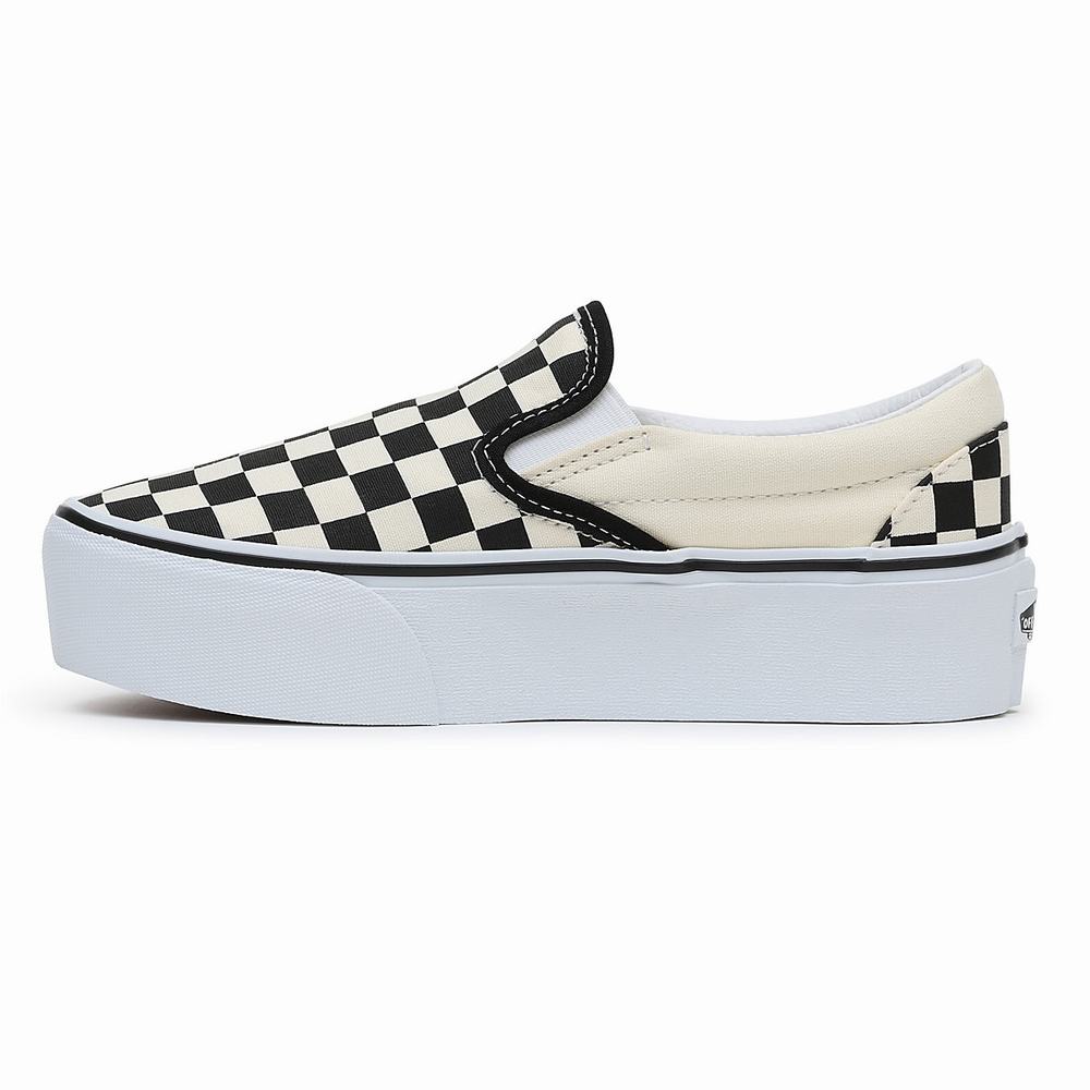 Women's Vans Classic Slip-On Stackform Slip On Shoes Black / White | USA84067