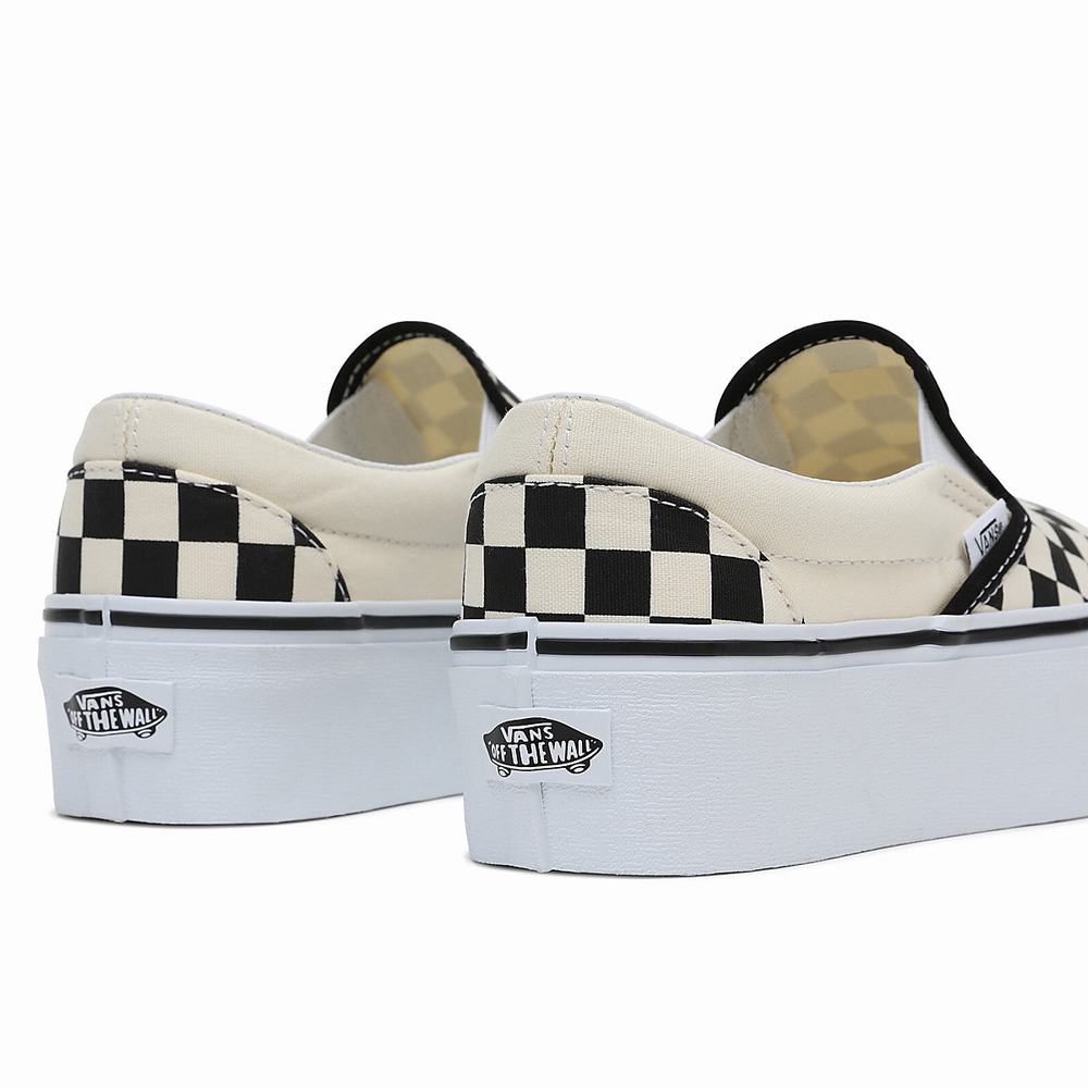 Women's Vans Classic Slip-On Stackform Slip On Shoes Black / White | USA84067