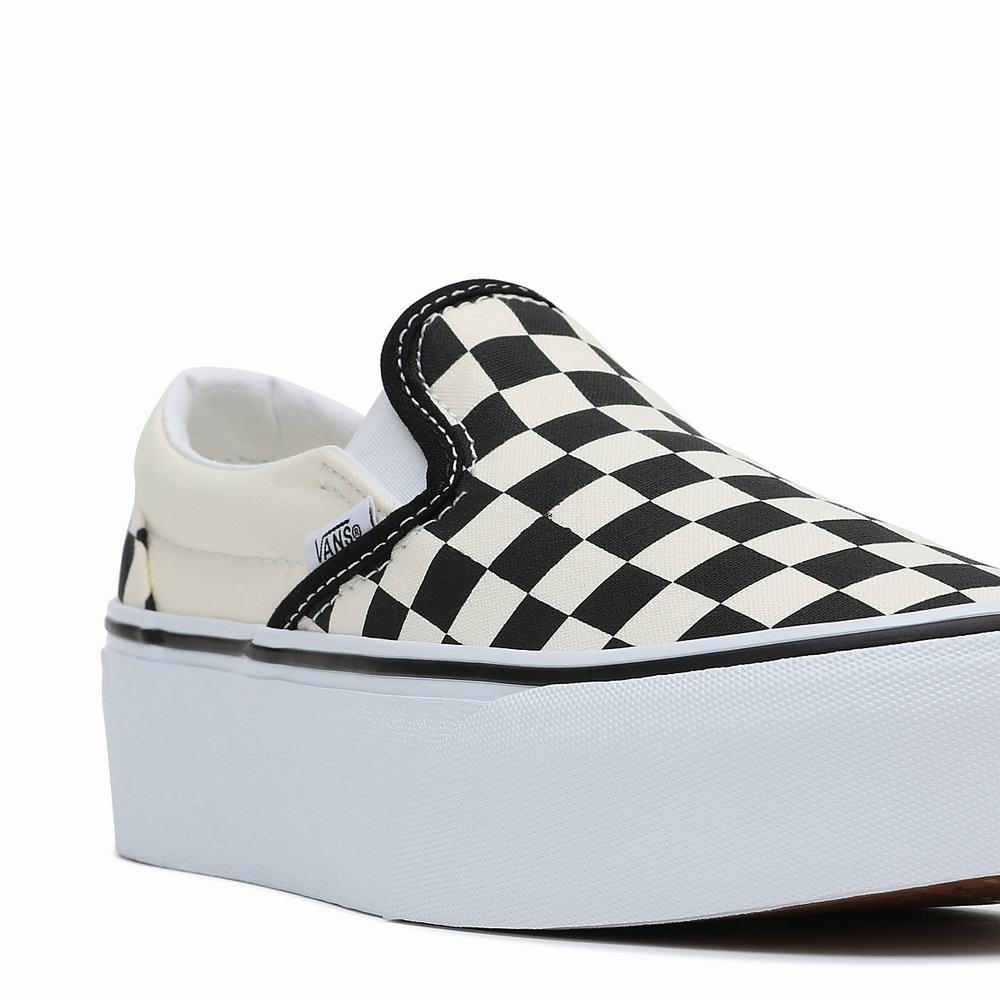 Women's Vans Classic Slip-On Stackform Slip On Shoes Black / White | USA84067