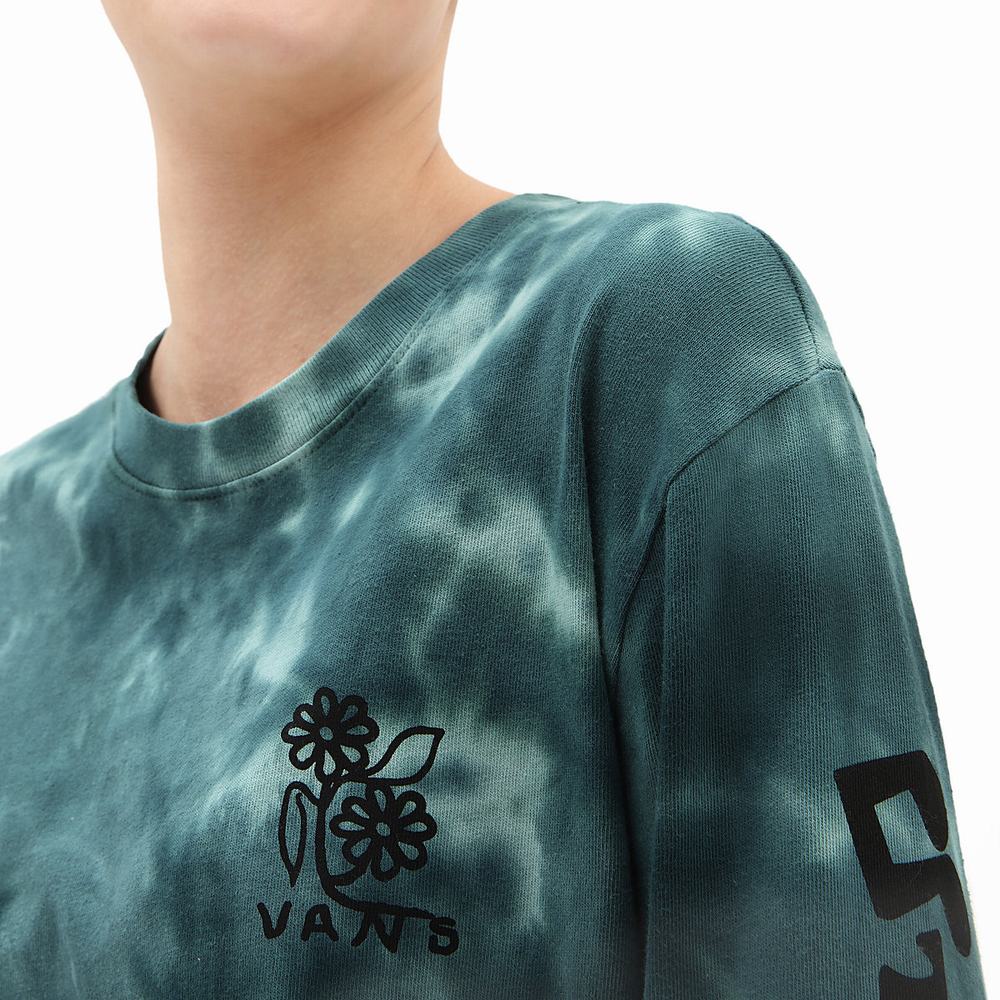 Women's Vans Cloud Wash Audience Boyfriend Long Sleeve T Shirts Blue | USA49368